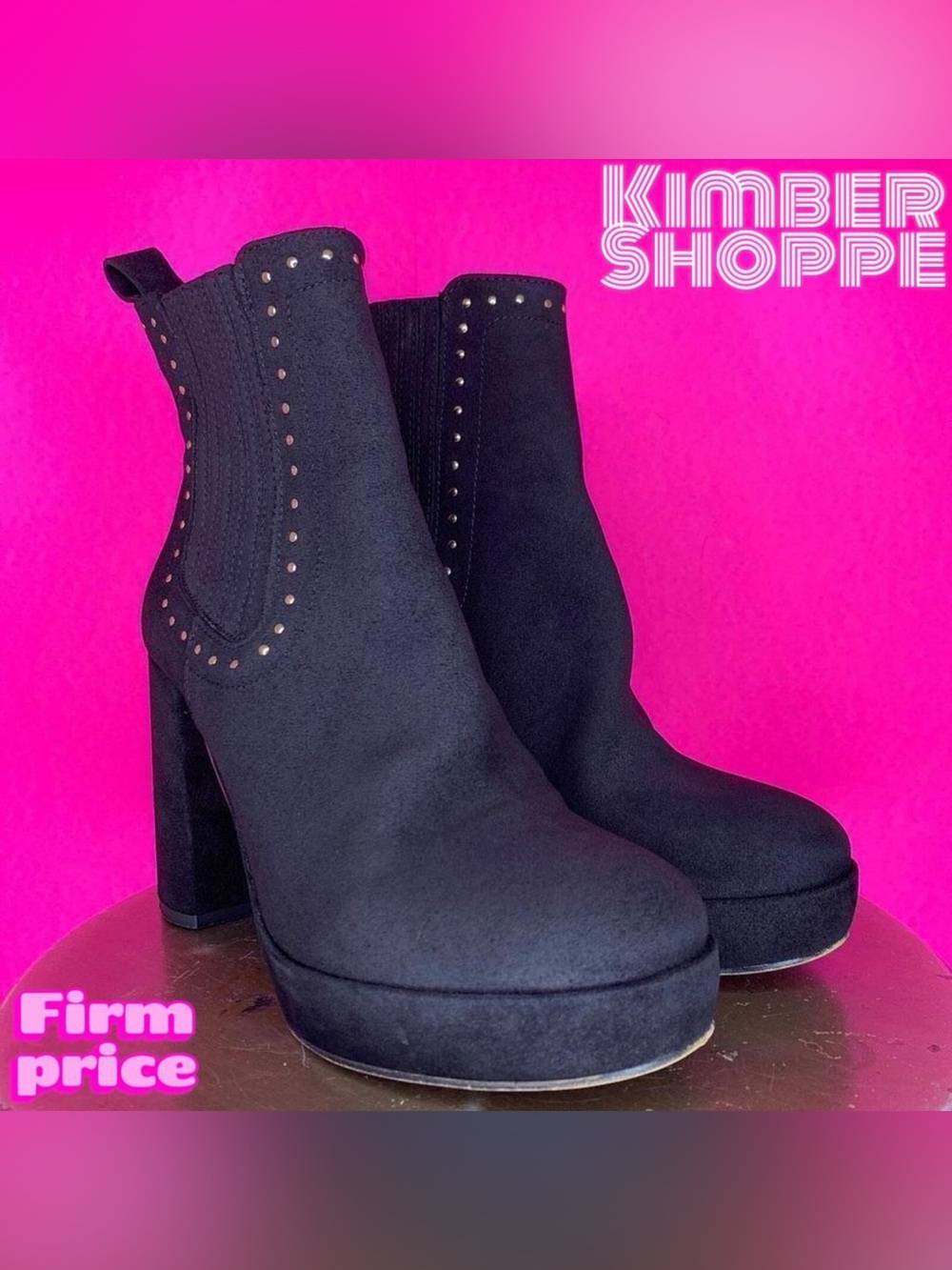 Kelsi Dagger Brooklyn Racer Black Suede Gold Stud Platform Boot US 8 UK 5.5